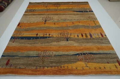 Alfombra de lana anudada a mano tribal afgana Gabbeh paisaje gris naranja 8 x 10 pies Foto 1 de 4