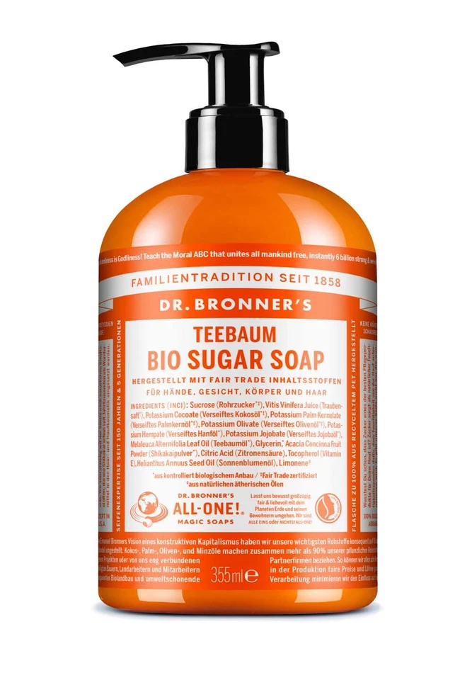 Dr. Bronner's - Bio Sugar SOAP - Flüssigseife - Pumpspender - 355 ml Teebaum - Bild 1 von 1