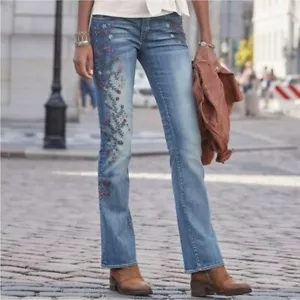 "Jean Driftwood Kelly Classic Fit floreale ricamato svasati nuovi senza etichette lunghi 33" - Foto 1 di 14