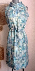 Vintage Tanktop Kleid 1960 blaue Muster Gr. 34-36 Handarbeit Sixties - Bild 1 von 10