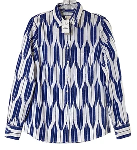 J Crew Factory Dress Shirt Womens XS Multicolor Blue White Geometric Print Flaw - Picture 1 of 15