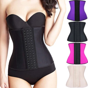 Womens Latex Waist Trainer Corset Women Long Torso Slim Body Shaper Girdle Belt - Picture 1 of 16