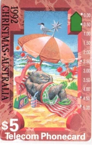 Telecom $5 Multi Hole Phonecard-Christmas 1992-Wombat-Low Mintage - Picture 1 of 2