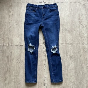 Free People High Rise Skinny Ankle Jeans Sz 30*x27 Busted Knee Dark Blue - Picture 1 of 8