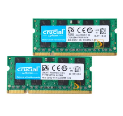 2 piezas Crucial 4 GB 2Rx8 PC2-5300S DDR2 667 Mhz RAM memoria portátil SO-DIMM. - Imagen 1 de 4