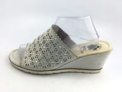 Spring Step Wedge Slip on Gray Suede Faux Crystals Perf Sz 42/ 10.5-11 - Image 1 of 4