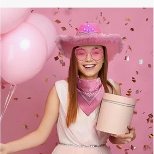 Light Up Cute Girls Cowgirl Hat with Heart Glasses and Bandana Hat with Tiara - Picture 1 of 2