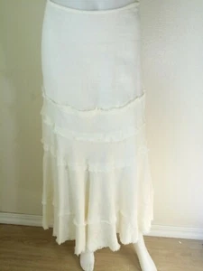 Isabel De Pedro Mr Cat Ivory Linen Fringe Maxi Skirt pull on Boho Summer 4 New - Picture 1 of 12