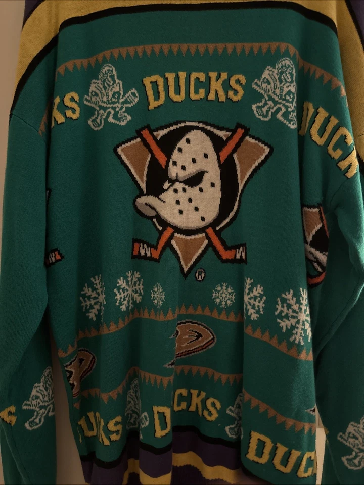 90s The Mighty Ducks of Anaheim Jersey Christmas Ugly Holidays Knit Sweater XL - Image 1 of 1