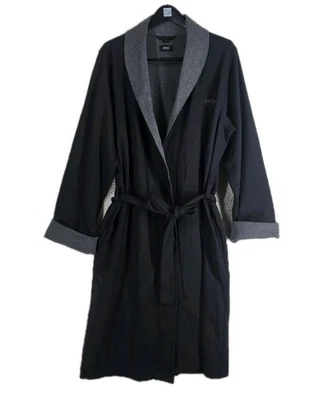 Hugo Boss Bata Mantón Cuello BM Abierto Cinturón Para Hombre M Gris Negro Bordado Logo Foto 1 de 4