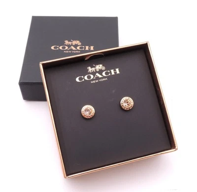 READ COACH Open Circle Stone Stud Earring Rose Gold-Tone Round Jewel 54516 w Box - Image 1 of 4