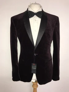 TED BAKER - Herren Slim Fit Burgunder Samt Smoking Sakko - 38 Reg - Neu mit Etikett - Bild 1 von 10