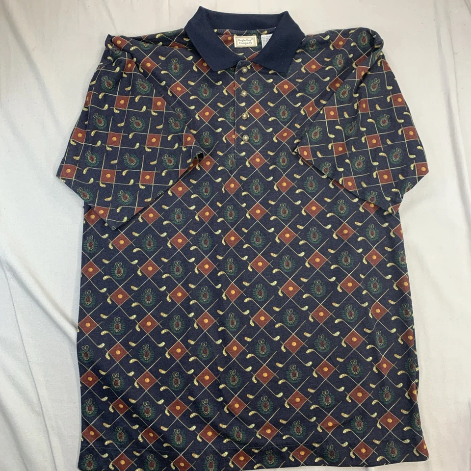 Vintage 90s Bugle Boy Company Polo Shirt Mens Med All Over Print Golf Dad - Image 1 of 4