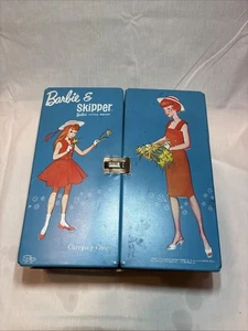 VINTAGE BARBIE & SKIPPER BLAUER DOPPELPUPPENKOFFER 1964 - Bild 1 von 6