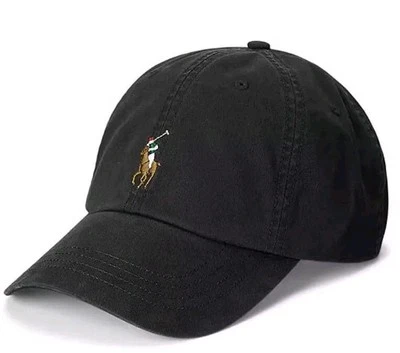 Polo Ralph Lauren Men's OS Cotton Chino Adjustable Ball Cap Black Brown Pony - Image 1 of 4