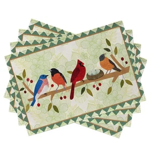 Spring Birds Tree Branches Placemats Set of 4, Cardinal Bluebird Bullfinch Di... - Picture 1 of 7
