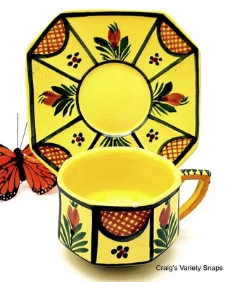 Henriot Quimper Faience Soleal Cup & Saucer, Quimper France - Image 1 of 4