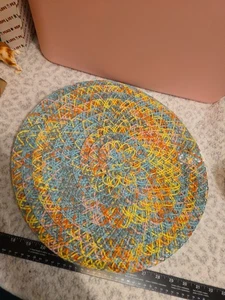 6er Set Pier 1 Imports Tischsets gelb rosa blau bunt rund - Bild 1 von 11