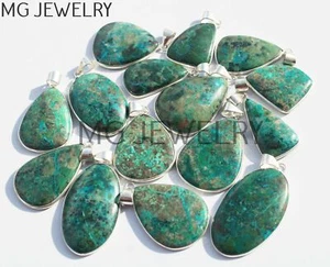 200 Pcs Lot Natural Chrysocolla Gemstone 925 Silver Plated Bezel Pendants MFA607 - Picture 1 of 4