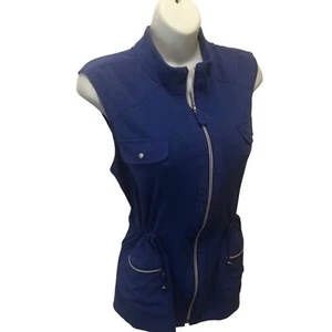 Chico’s Zenergy Sporty Vest Royal Blue Sz 2/L Full Zip Pockets Ribbed Knit Golf - Picture 1 of 11
