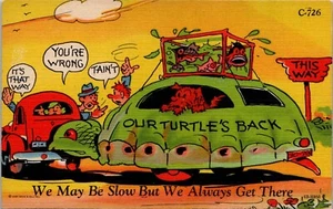 We May Be Slow But We Always Get There Humor Linen Postcard - Picture 1 of 2