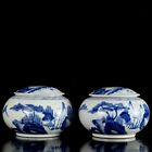 A Pair Chinese Blue&White Porcelain Handpainted Landscape Pattern Weiqi Pots 302