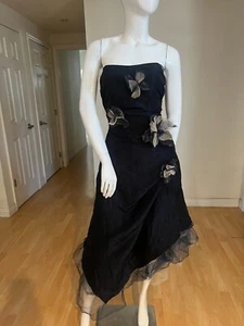 VINTAGE LINEA RAFFAELLI STRAPLESS ROSETTE TAFFETA DRESS SIZE 40 IT / 4 US - Picture 1 of 8