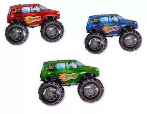 Red, Green & BLUE (3) BIG Wheels Monster Truck 33" Party Mylar Foil Balloons - Picture 1 of 1