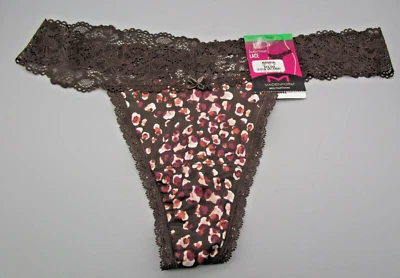 MAIDENFORM~L 7~DMESLT~Cocoa Cat Print Sexy Must Haves Floral Lace Thong - Image 1 of 4