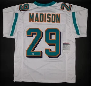 Maglia calcio bianca Sam Madison firmata autografata Miami Dolphins JSA COA - Foto 1 di 3
