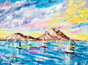 Segelboote Impasto Malerei Boote Regatta Meereslandschaft Original Kunst Geschenk 7 x 9" - Bild 1 von 8