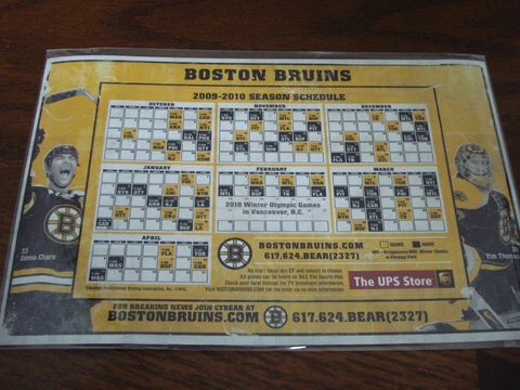 BOSTON BRUINS ( NHL ) 2009-2010 Hockey Schedule Refrigerator Magnet Chara-Thomas Cover