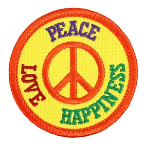 Peace Love Happiness Embroidered Patch Yellow/Orange Iron-On Sew-On Hat Backpack - Picture 1 of 3