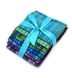 Blue, Green, and Purple Striped/Plaid Fat Quarter Pack Bundle of 8 - Picture 1 of 4