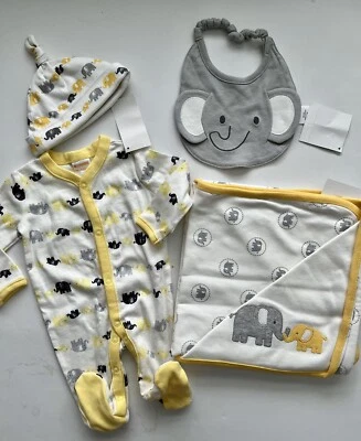 NWT Infants NB/0-3 Gymboree BRAND NEW BABY ESSENTIALS Elephants 4pc Blanket Set - Image 1 of 4