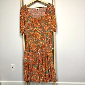 LuLaRoe NWOT Nicole Orange, Yellow Paisley on Gray Dress Size Large Short Sleeve - Picture 1 of 8