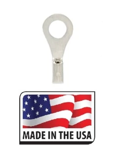 (50) 22-18 Ga NON-INSULATED 1/4 RING TERMINAL CONNECTOR UNINSULATED MADE IN USA - Picture 1 of 1