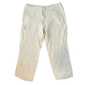 Cubavera Linen Blend Cargo Pants Casual Drawstring Beach Summer Mens 44X32 Cream - Picture 1 of 11