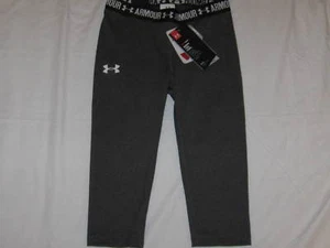 UNDER ARMOUR Girls Small S 1271021-090 Heat Gear Fitted Capri Pants on Gray - Picture 1 of 2