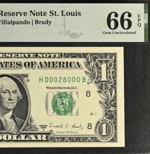 1988A 1 $ Federal Reserve Schein PMG 66EPQ - Geburtstag ausgefallene Seriennummer 00028000 - Bild 1 von 3