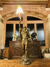 Huge 19th Century Bronze Male Torchere Table Lamp, Signed By Marcel Debut