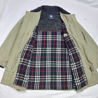 Vintage Burberry Overcoat Winter Jacket Green Nova Check Wool Lined Size 52 L/Xl