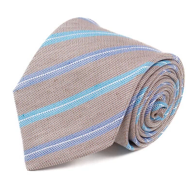 Corbata de seda Luigi Borrelli Napoli tejida color arena tostado con rayas azules y aguamarinas nueva con etiquetas Foto 1 de 4