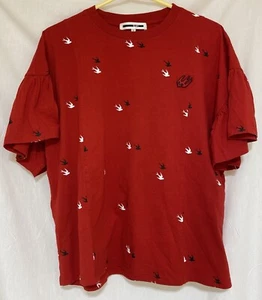 MCQ GOLONDRINA PÁJARO TERCIOPELO ESTAMPADO CAMISETA ROJA Y NEGRA - Grande - Imagen 1 de 7