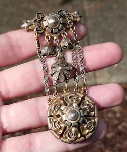 Broche prendedor antiguo Art Nouveau victoriano ornamentado de plata de ley Chatelaine 24,6 g - Imagen 1 de 20