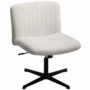 Oversized Wide Seat Channel Upholstered Office Criss-Cross Chair, White Boucle - Picture 1 of 13
