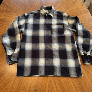 Caltop Blue Ombre Plaid Flannel Shirt Large Lowrider Chicano Biker OG Old School - Picture 1 of 7