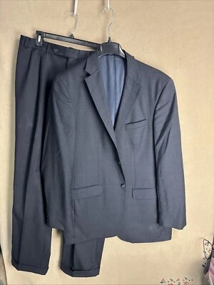 @@ Geoffrey Beene 男式 2 件套套装 44XL 38x32 羊毛黑色蓝色格伦格子 2BTN — 第 1/4 张图片