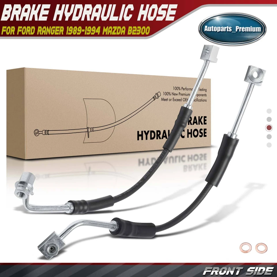 2 передних левых и правых тормозных гидравлических шланга для Ford Ranger 1989-1994 Mazda B2300 - Изображение 1 из 4