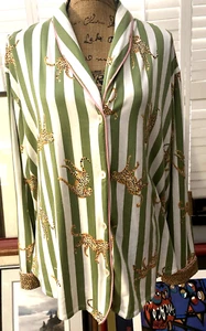Room Service Ladies Shawl Collar Pajama Set Green Nude Stripe Cheetah Size 3X - Picture 1 of 18